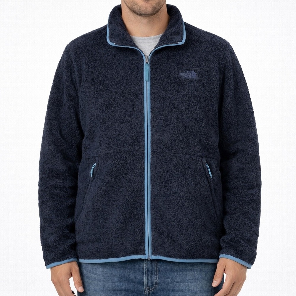 The North Face Mens Fleece Sherpa Jacket Navy Blue Full Zip Logo Size Large